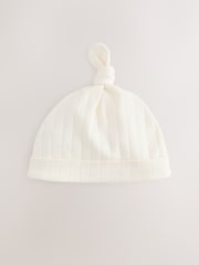 Blue Tie Top 100% Cotton Hats 3 Pack (0-12mths) - Size 44cm (5lb)