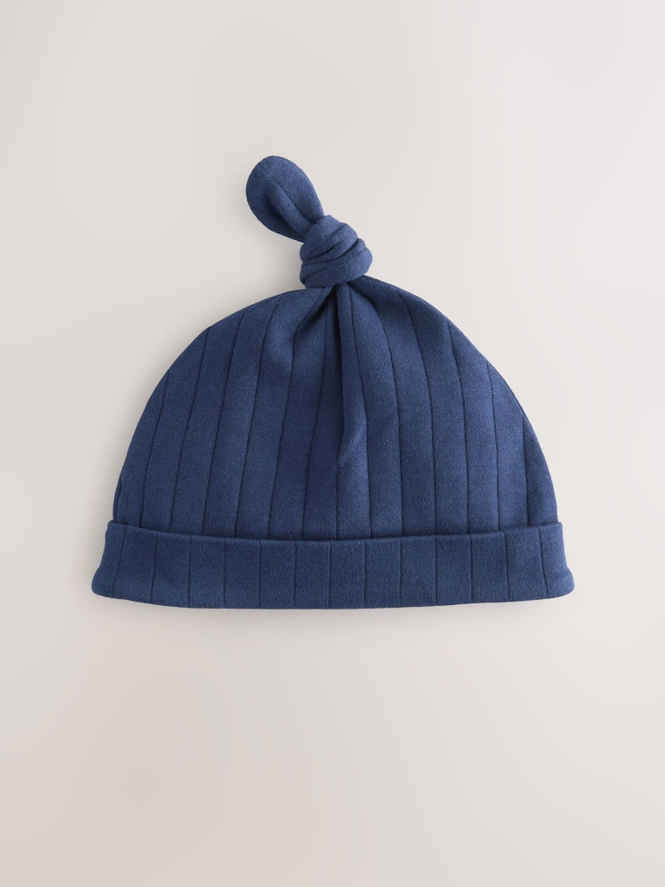 Blue Tie Top 100% Cotton Hats 3 Pack (0-12mths) - Size 44cm (5lb)