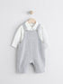Grey/White Woven Cotton Baby Dungaree and Bodysuit Set (0mths-3yrs) - Grey/White / 12-18 Months (80-86cm)