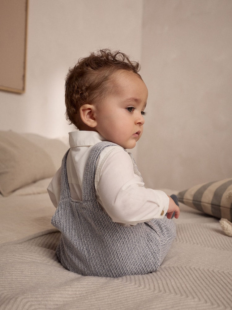 Grey/White Woven Cotton Baby Dungaree and Bodysuit Set (0mths-3yrs)