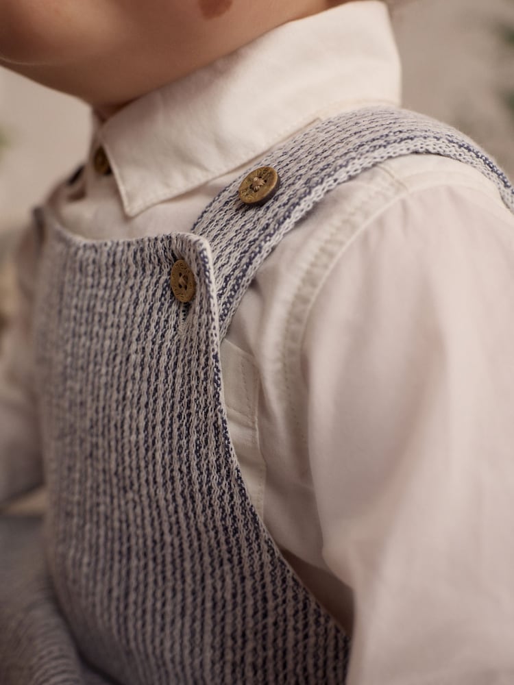 Grey/White Woven Cotton Baby Dungaree and Bodysuit Set (0mths-3yrs)