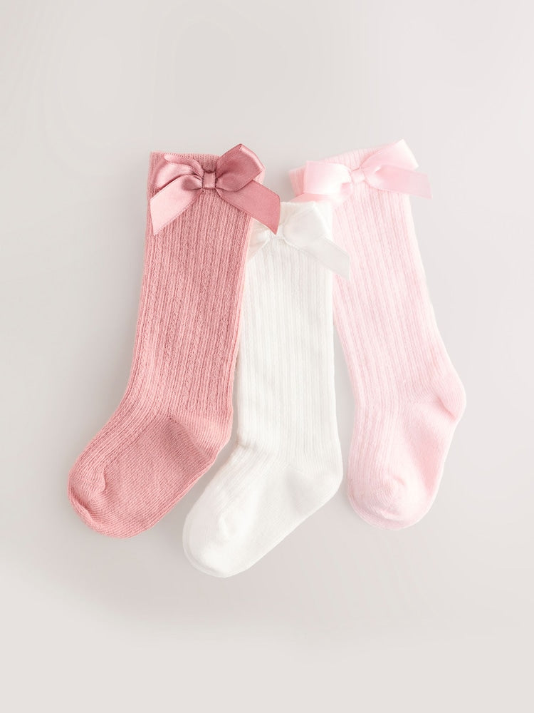 Pink Knee High Bow Baby Sock 3 Pack