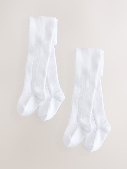 White Pelerine Baby Tights 2 Pack (0mths-2yrs) - Size 50cm (First Size)