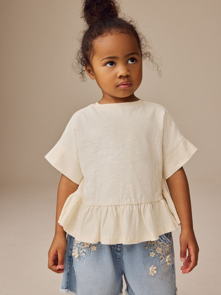 White Short Sleeve Peplum T-Shirt (3mths-7yrs) - White / 12-18 Months (80-86cm)