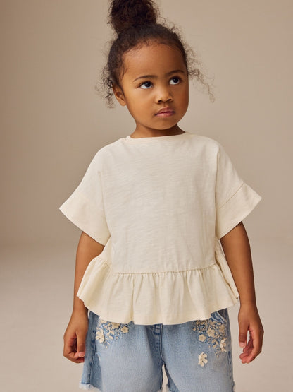White Short Sleeve Peplum T-Shirt (3mths-7yrs) - White / 12-18 Months (80-86cm)