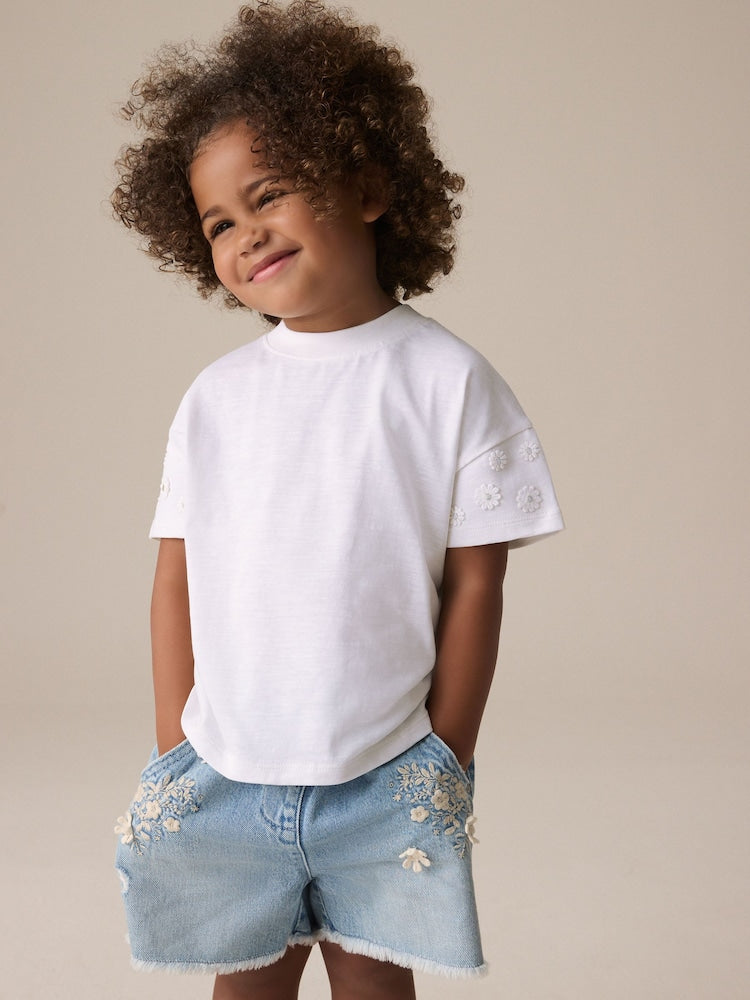Cream 100% Cotton Daisy Short Sleeve T-Shirt (3mths-7yrs) - Cream / 12-18 Months (80-86cm)