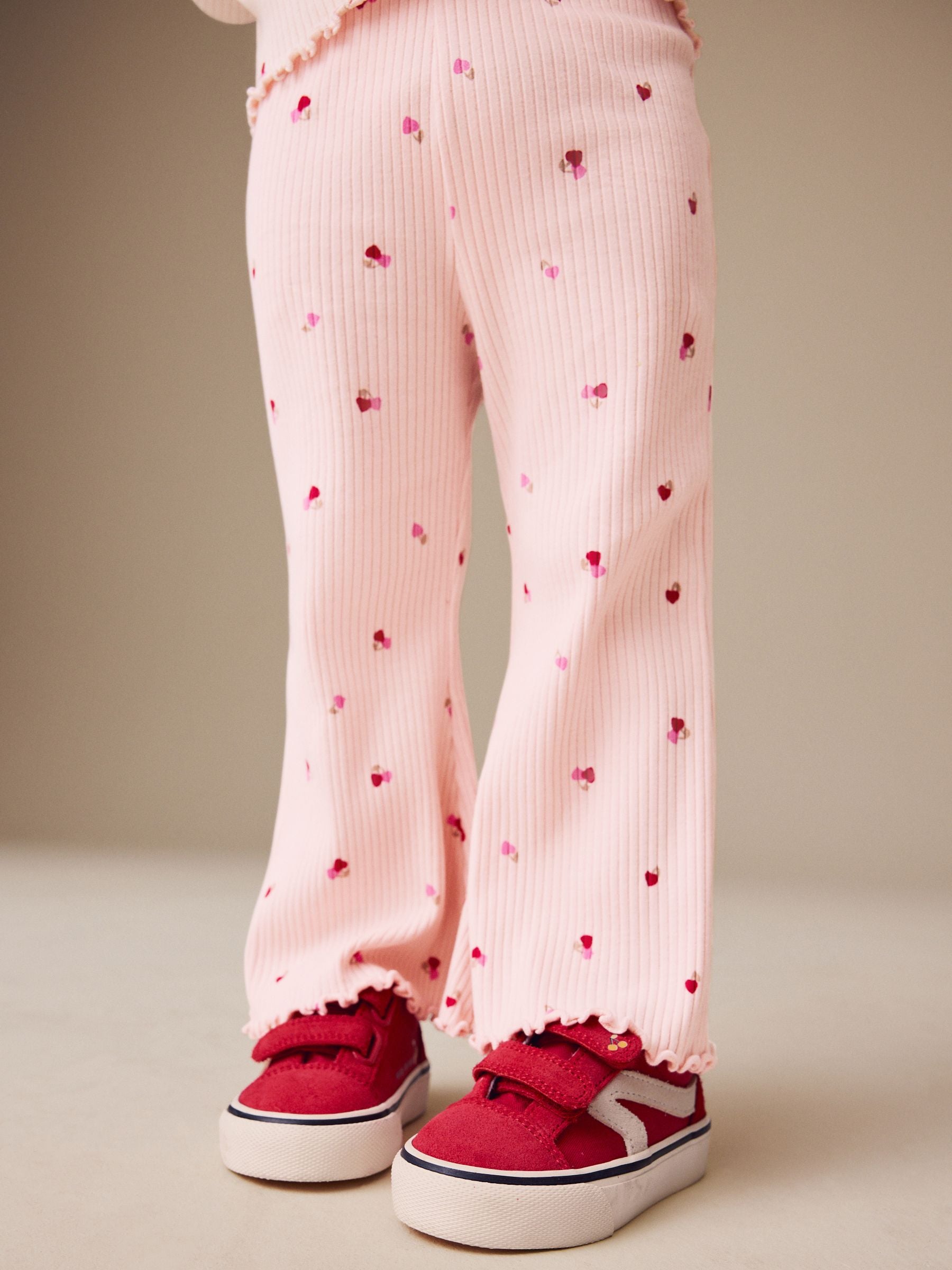 Pink Cherry Hearts Rib Flare Leggings (3mths-7yrs) - Size 3-6 Months (62-68cm) - Option 1