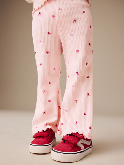 Pink Cherry Hearts Rib Flare Leggings (3mths-7yrs) - Size 3-6 Months (62-68cm) - Option 1