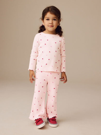 Pink Cherry Hearts Rib Flare Leggings (3mths-7yrs) - Size 3-6 Months (62-68cm)