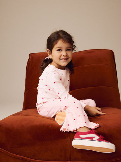 Pink Cherry Hearts Rib Flare Leggings (3mths-7yrs) - Size 3-6 Months (62-68cm)