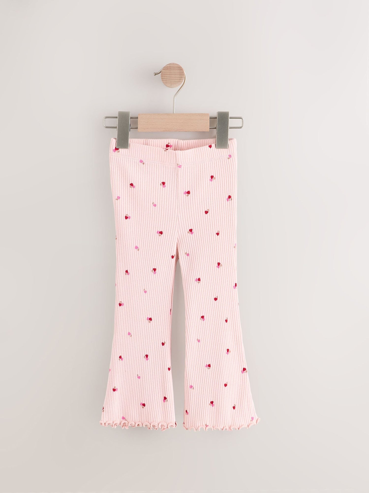 Pink Cherry Hearts Rib Flare Leggings (3mths-7yrs) - Size 3-6 Months (62-68cm)