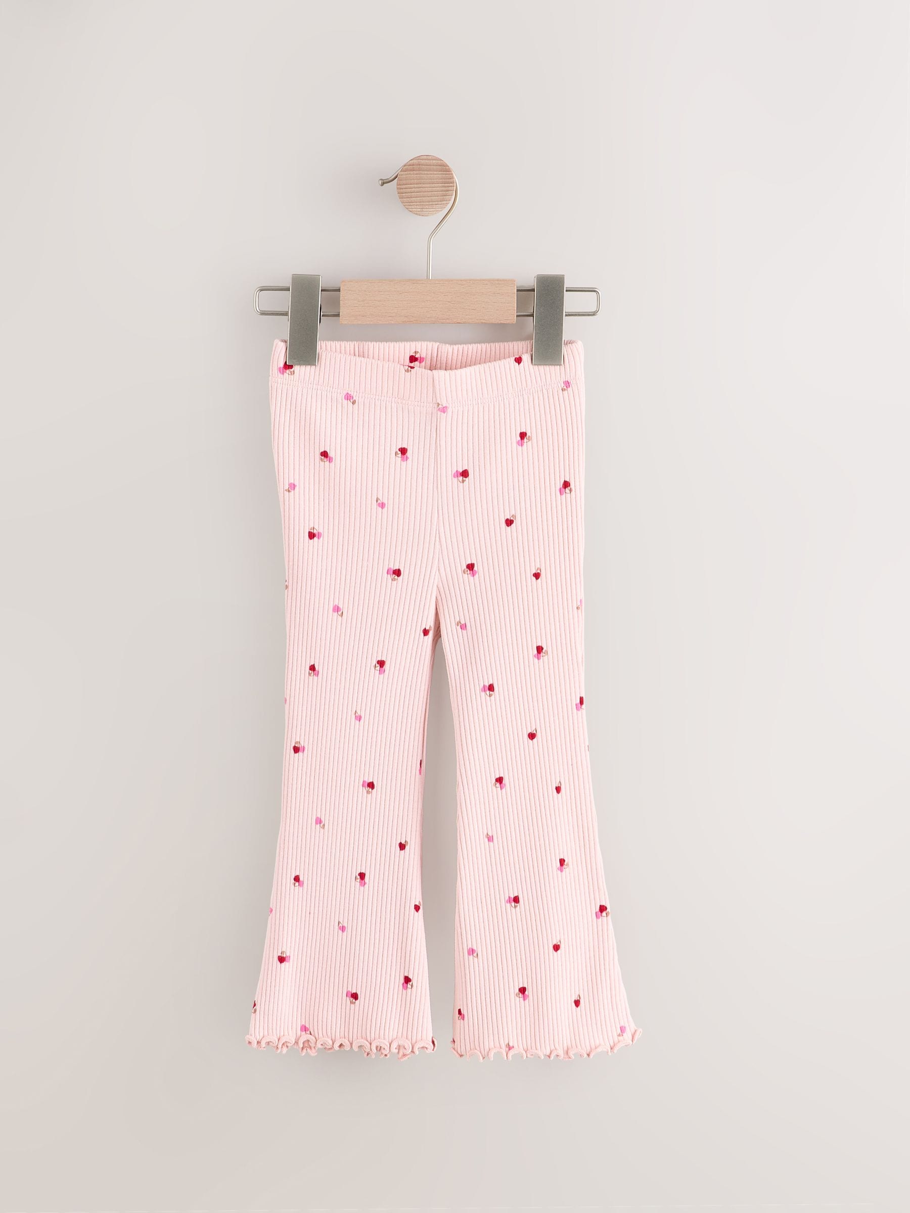 Pink Cherry Hearts Rib Flare Leggings (3mths-7yrs) - Size 3-6 Months (62-68cm)