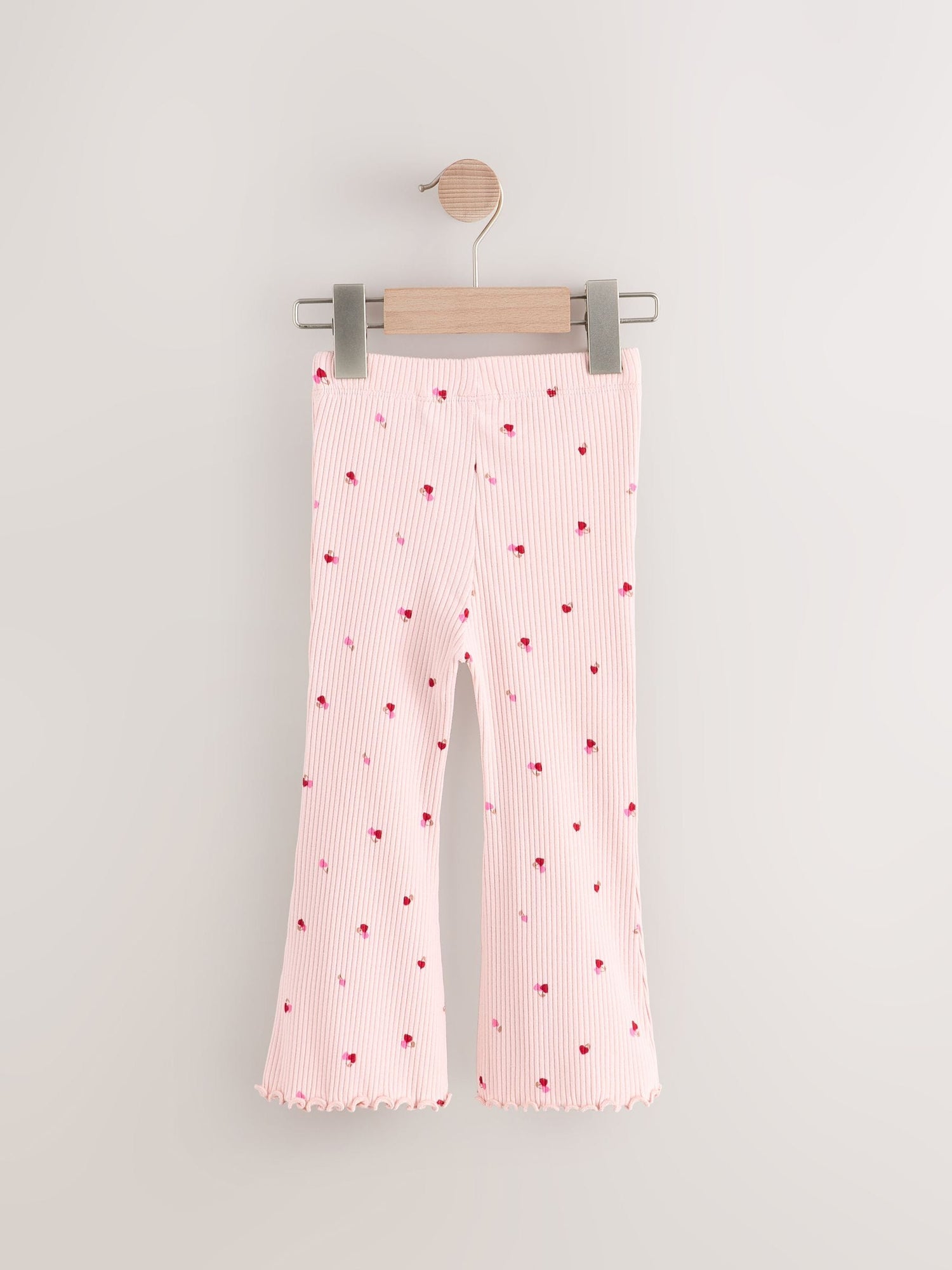 Pink Cherry Hearts Rib Flare Leggings (3mths-7yrs) - Size 3-6 Months (62-68cm)
