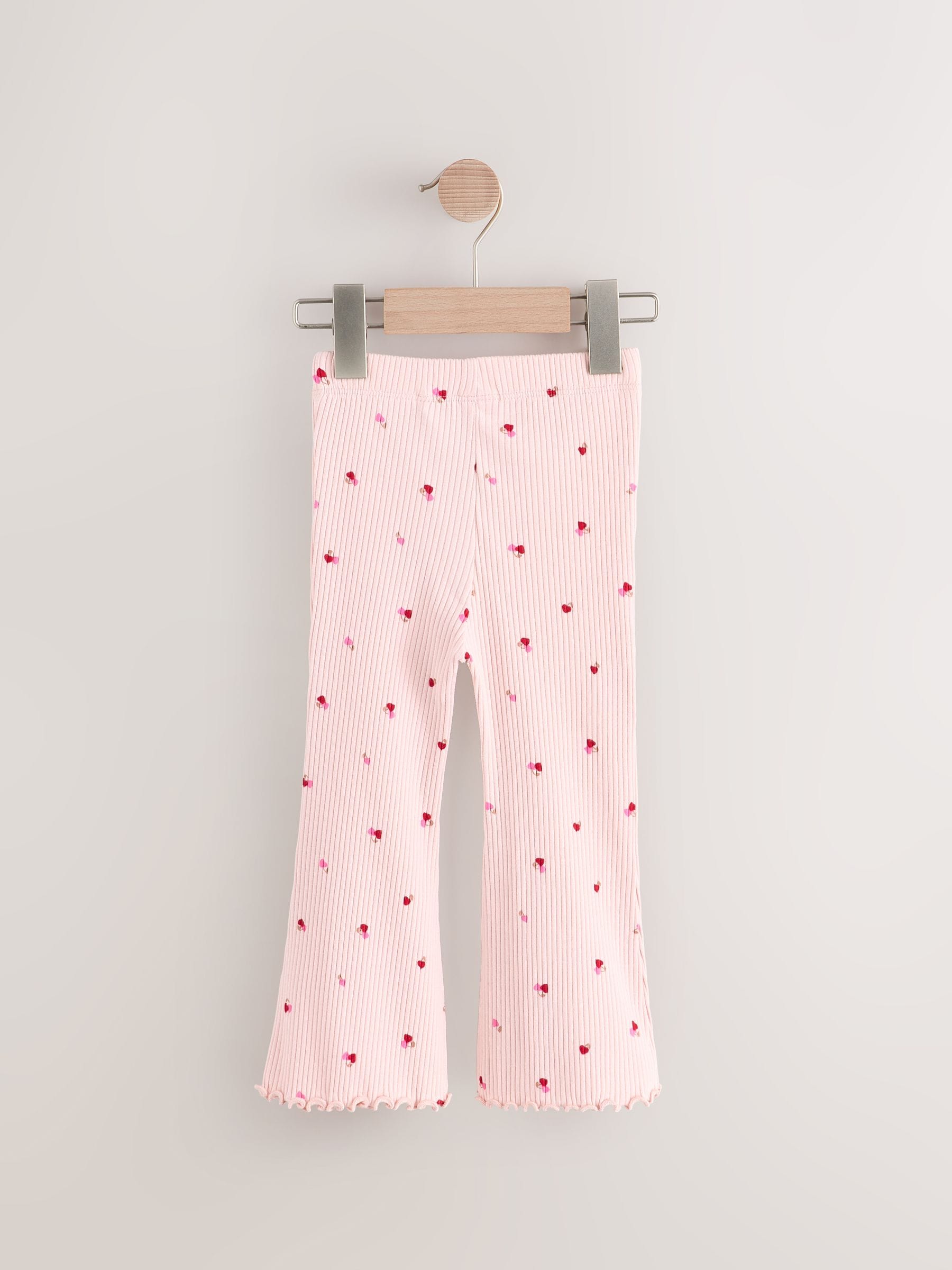 Pink Cherry Hearts Rib Flare Leggings (3mths-7yrs) - Size 3-6 Months (62-68cm)