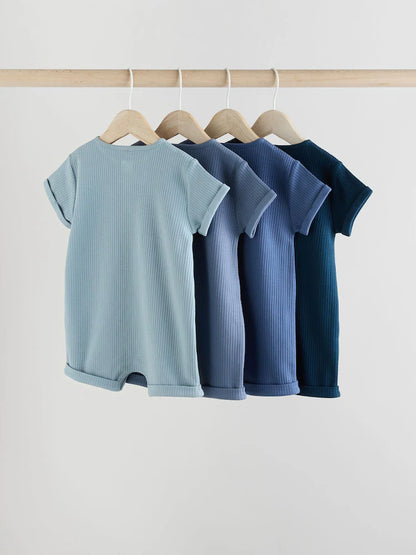 Blue Grandad Button Neck Baby Rompers 4 Pack