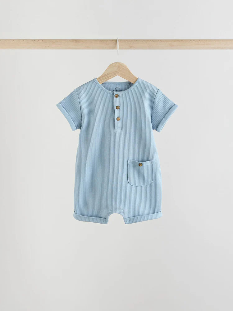 Blue Grandad Button Neck Baby Rompers 4 Pack