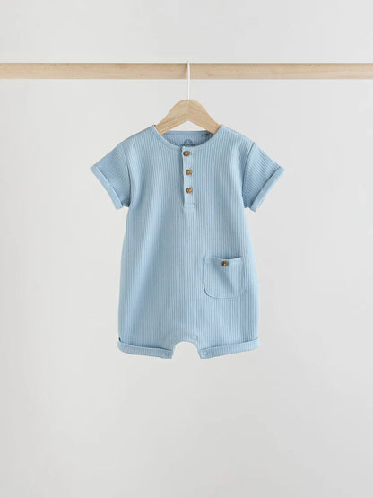 Blue Grandad Button Neck Baby Rompers 4 Pack