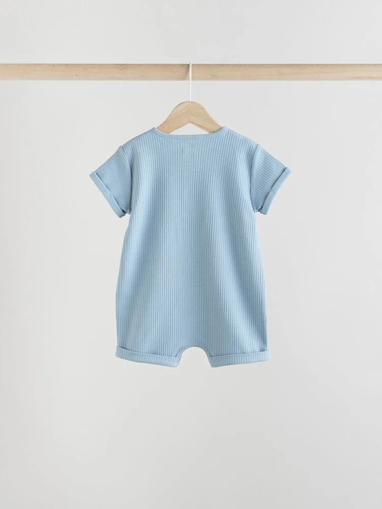 Blue Grandad Button Neck Baby Rompers 4 Pack