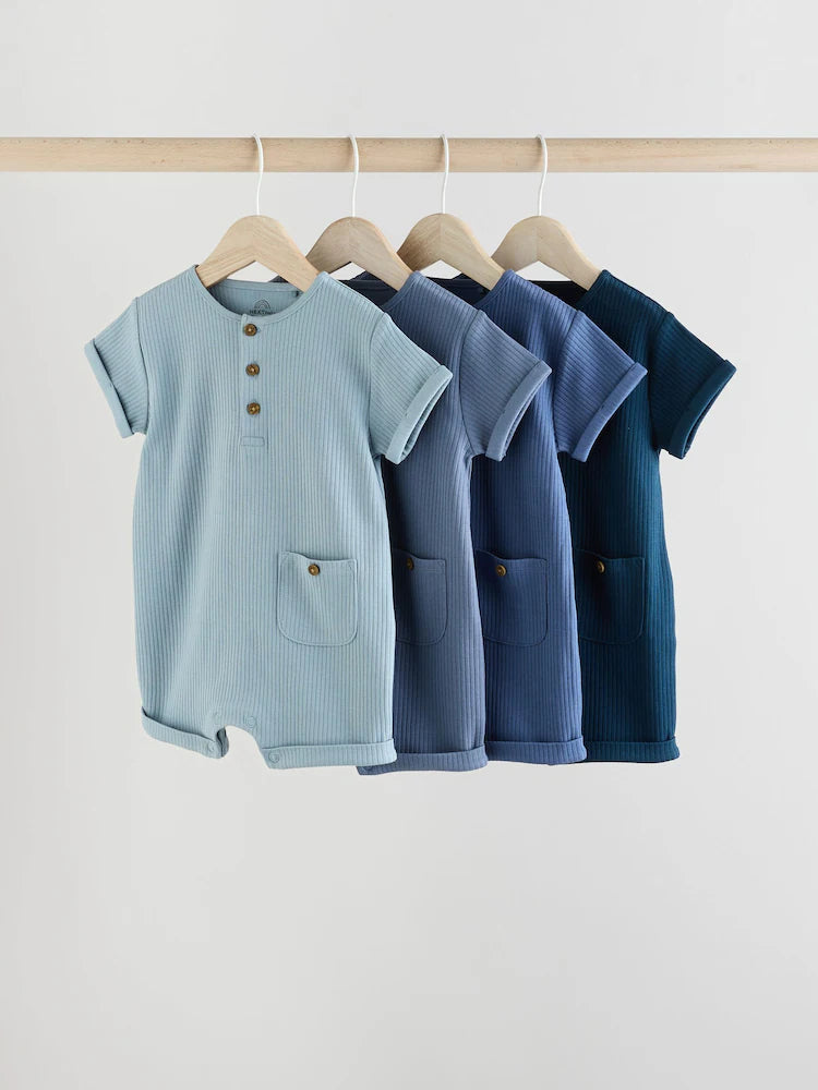 Blue Grandad Button Neck Baby Rompers 4 Pack