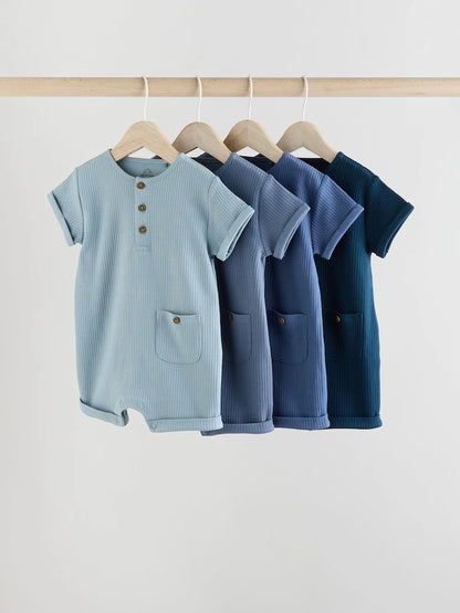 Blue Grandad Button Neck Baby Rompers 4 Pack