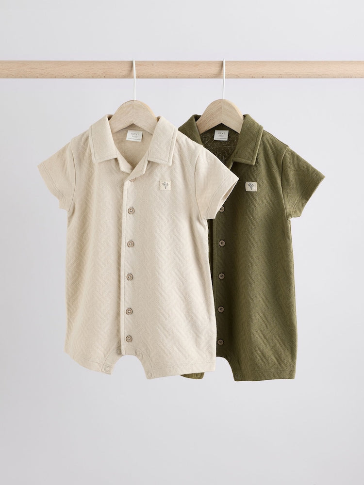 Neutral/Khaki Textured Baby Rompers 2 Pack - Neutral/Khaki / 12-18 Months (80-86cm)