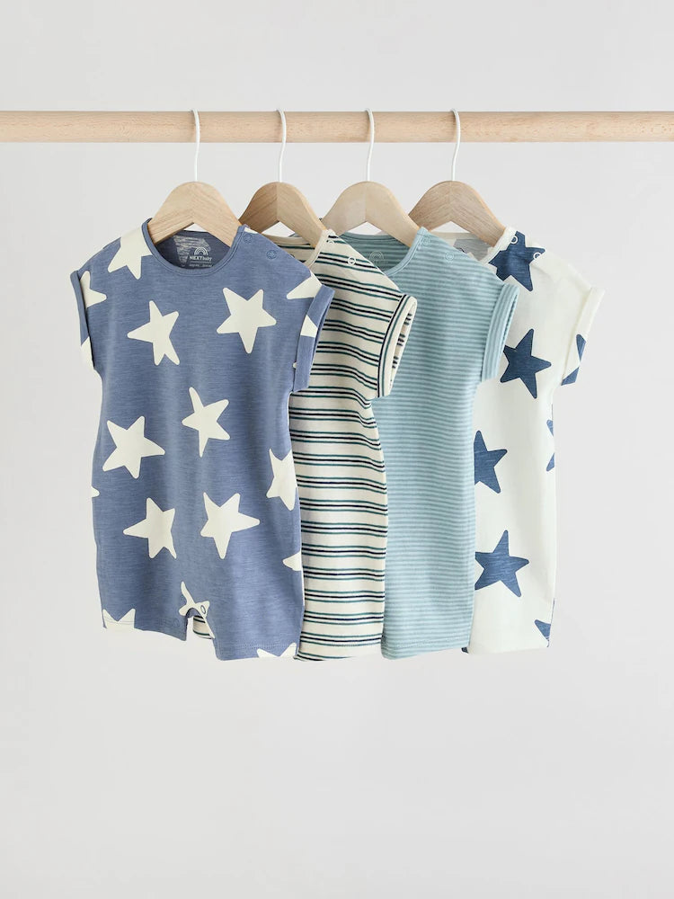 Teal Blue Jersey Baby Rompers 4 Pack