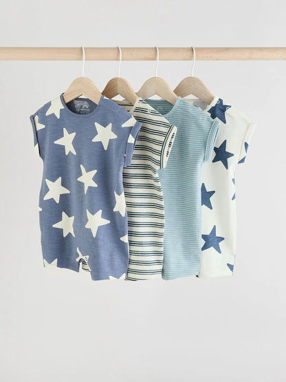 Teal Blue Jersey Baby Rompers 4 Pack