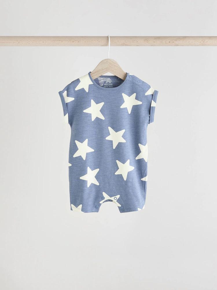 Teal Blue Jersey Baby Rompers 4 Pack
