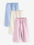Pink/Blue/Oatmeal Wide Leg Joggers 3 Pack (3mths-7yrs) - Size 3-6 Months (62-68cm) - Pink/Blue/Oatmeal Wide Leg