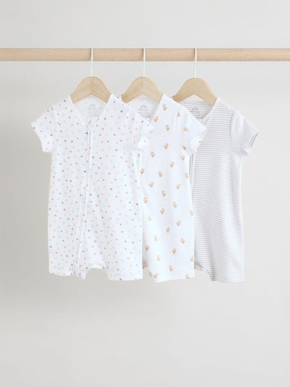 White 100% Cotton Two Way Zip Romper Sleepsuits 3 Pack (0mths-3yrs) - 12-18 Months (80-86cm)