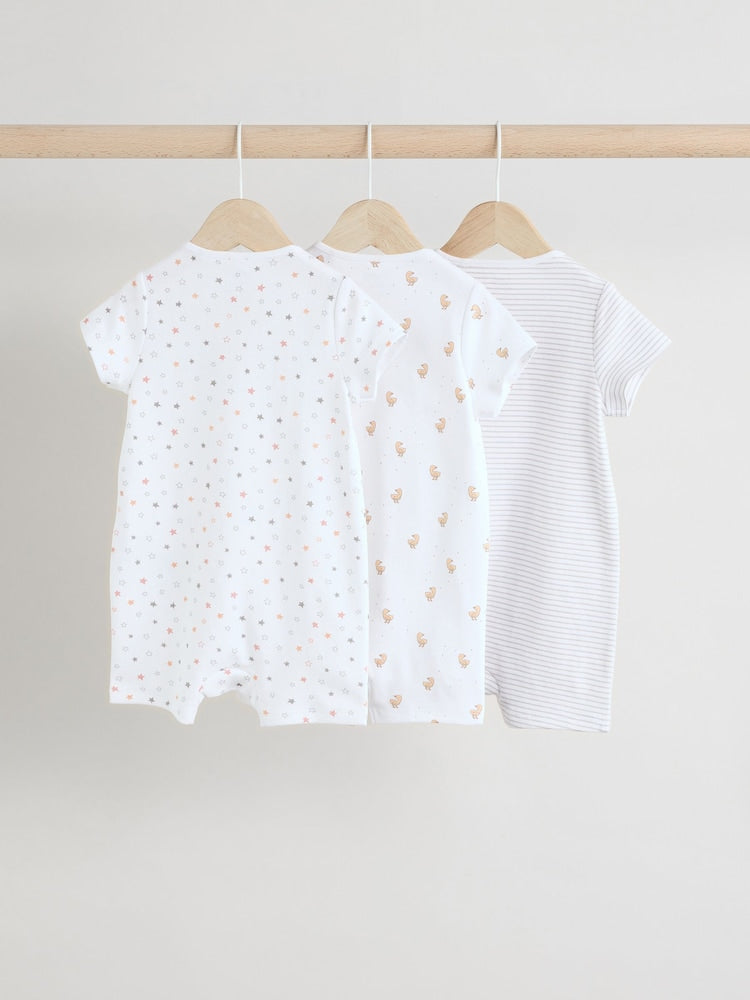 White 100% Cotton Two Way Zip Romper Sleepsuits 3 Pack (0mths-3yrs)