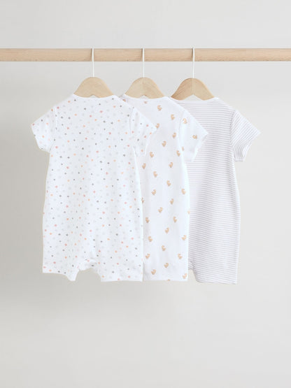 White 100% Cotton Two Way Zip Romper Sleepsuits 3 Pack (0mths-3yrs)