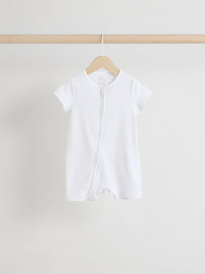 White 100% Cotton Two Way Zip Romper Sleepsuits 3 Pack (0mths-3yrs)