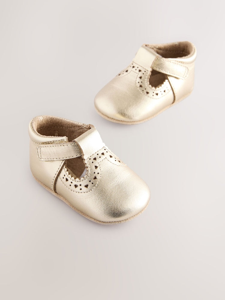 Gold Leather Baby T-Bar Shoes (0-24mths)