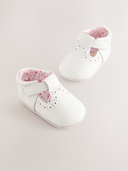 White Leather Baby T-Bar Shoes (0-24mths) - Size Up To 3 Months (50 - 62cm) - White