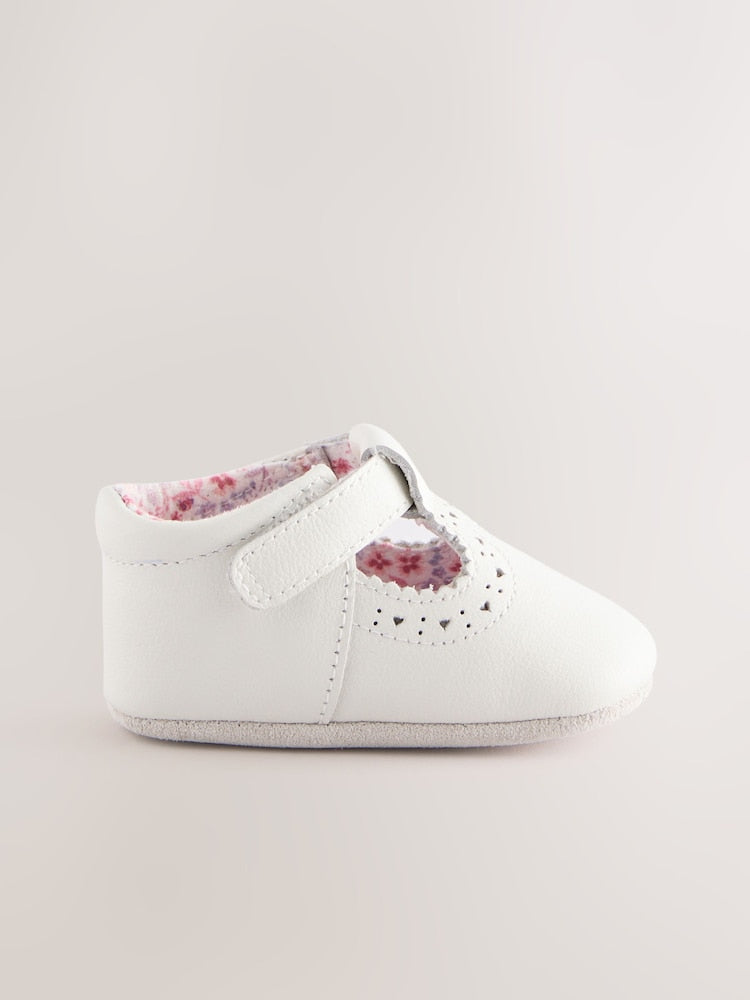 White Leather Baby T-Bar Shoes (0-24mths) - Size Up To 3 Months (50 - 62cm)