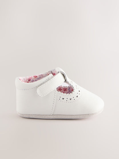 White Leather Baby T-Bar Shoes (0-24mths) - Size Up To 3 Months (50 - 62cm)