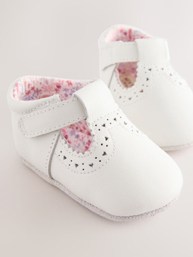 White Leather Baby T-Bar Shoes (0-24mths) - Size Up To 3 Months (50 - 62cm)