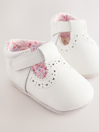 White Leather Baby T-Bar Shoes (0-24mths) - Size Up To 3 Months (50 - 62cm)
