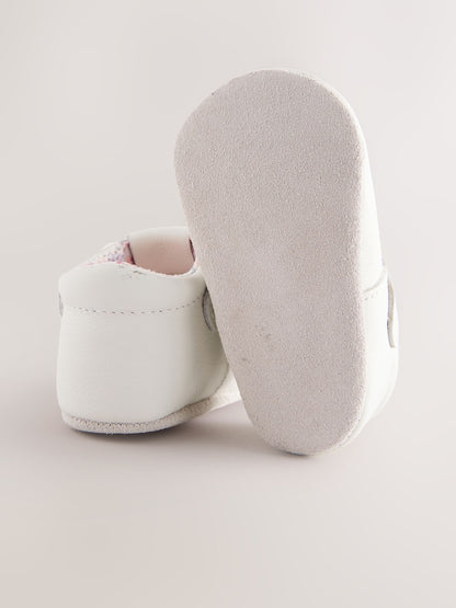White Leather Baby T-Bar Shoes (0-24mths) - Size Up To 3 Months (50 - 62cm)