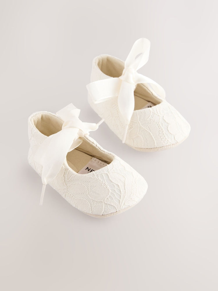 Cream Lace Baby Tie Front Occasion Shoes (0-24mths) - Up To 3 Months (50 - 62cm)