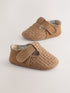 Tan Woven Suede Leather Baby T-Bar Shoes (0-24mths) - Up To 3 Months (50 - 62cm)