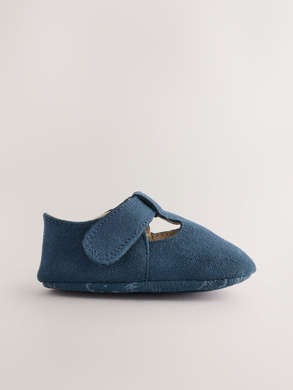 Navy Suede Leather Baby T-Bar Shoes (0-24mths) - Size Up To 3 Months (50 - 62cm)