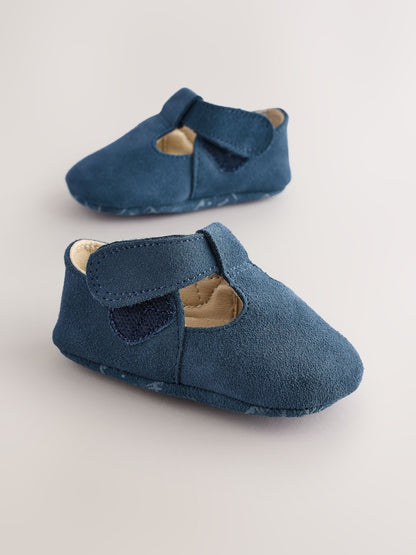 Navy Suede Leather Baby T-Bar Shoes (0-24mths) - Size Up To 3 Months (50 - 62cm)