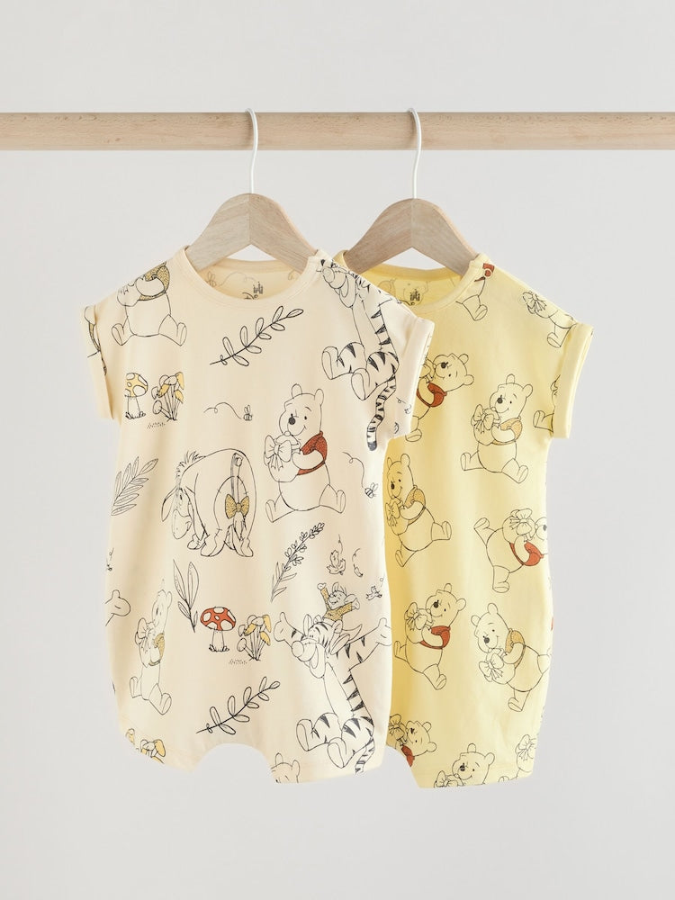 Yellow/White 2 Pack Printed Winnie The Pooh Baby Rompers - 12-18 Months (80-86cm)