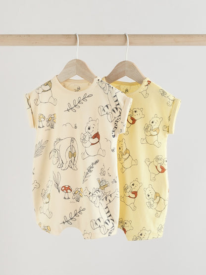 Yellow/White 2 Pack Printed Winnie The Pooh Baby Rompers - 12-18 Months (80-86cm)