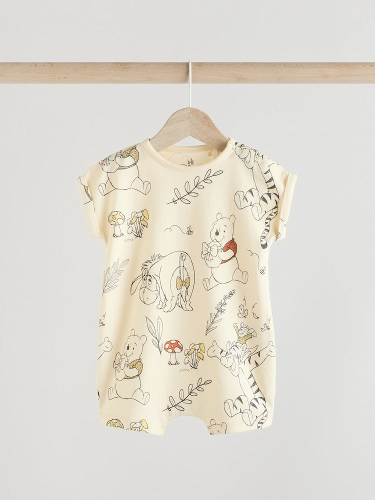 Yellow/White 2 Pack Printed Winnie The Pooh Baby Rompers