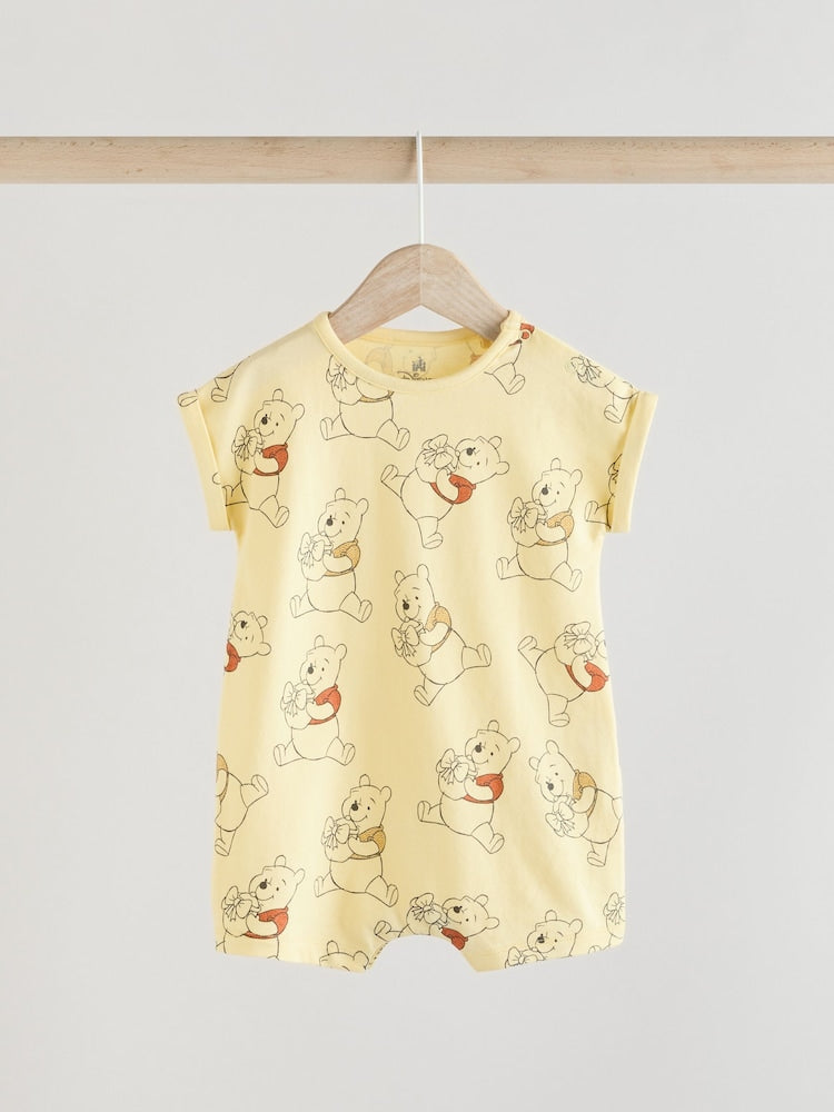 Yellow/White 2 Pack Printed Winnie The Pooh Baby Rompers