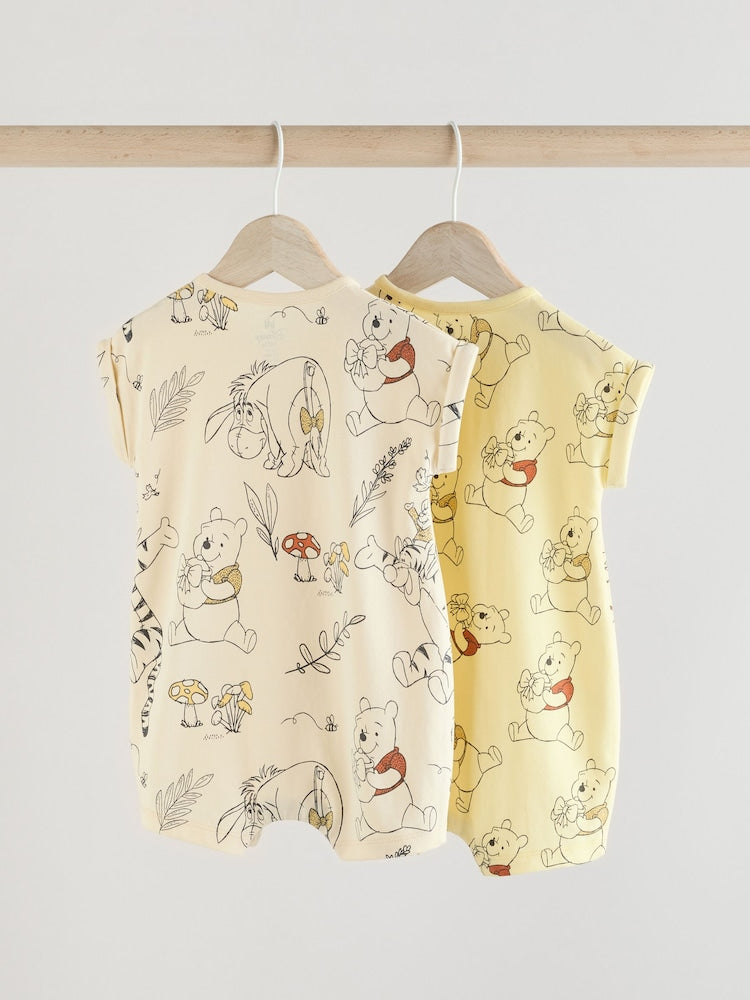 Yellow/White 2 Pack Printed Winnie The Pooh Baby Rompers