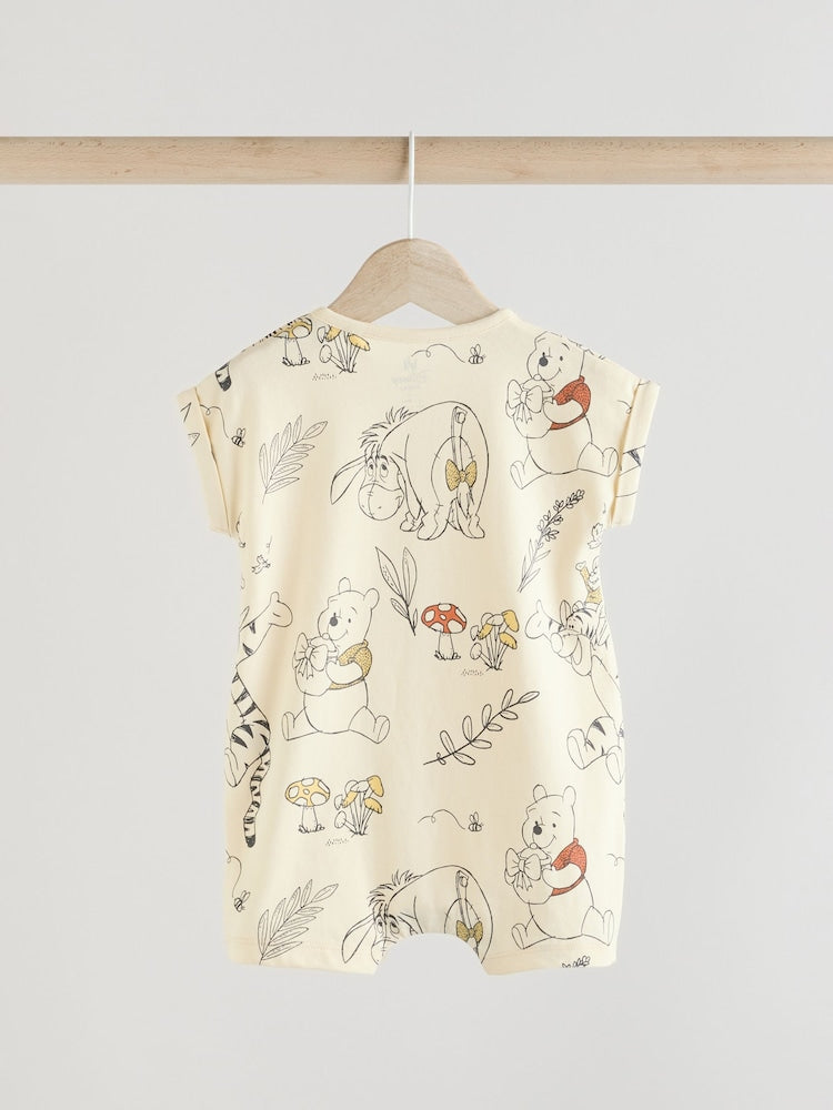 Yellow/White 2 Pack Printed Winnie The Pooh Baby Rompers